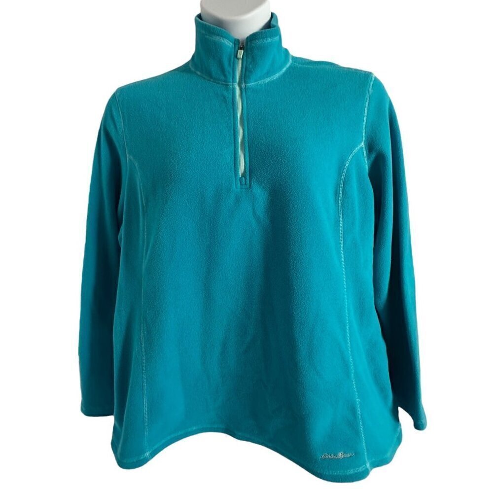 Eddie Bauer Women’s 2XL Pullover Fleece Teal Blue 1/4 Zip Polartec Long Sleeve